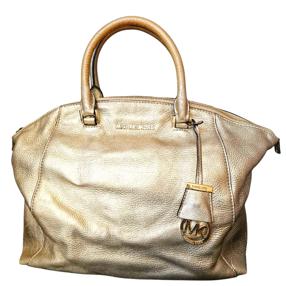 Michael Kors Riley Large Satchel Metallic Gold Leather EUC